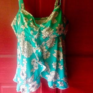 Aqua Frilly Ocean Avenue Floral Print Tankini